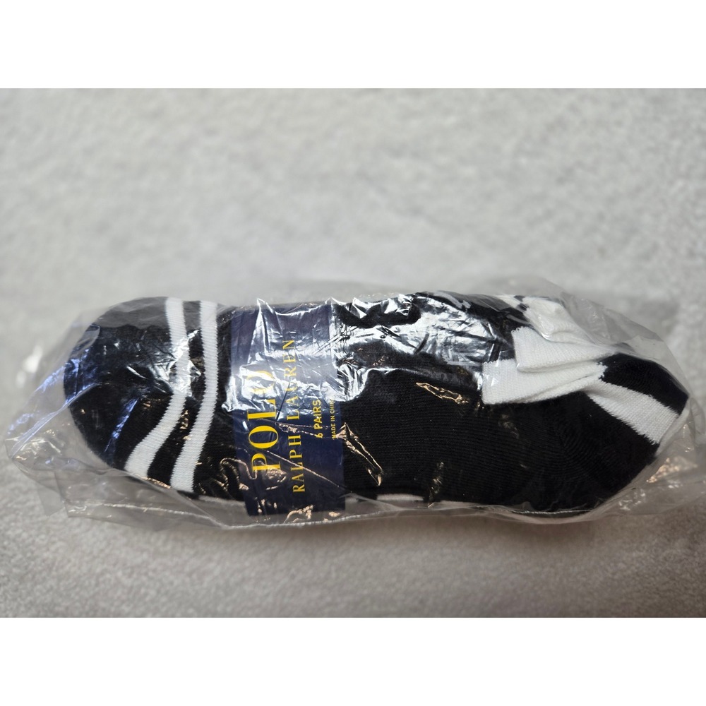 Polo Ralph Lauren Womens 6 Pair Low Cut Socks Striped Black Grey 727001PK2